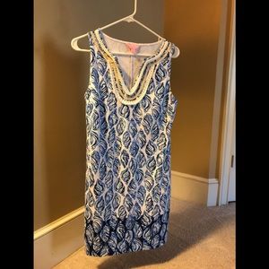 Lily Pulitzer blue and white shell dress.